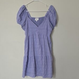 Boheme Lavender Puff-Sleeve V-Neck Mini Dress